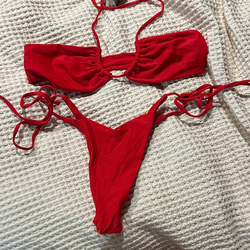 Amazon Red Tie-Side Bandeau Bikini Set